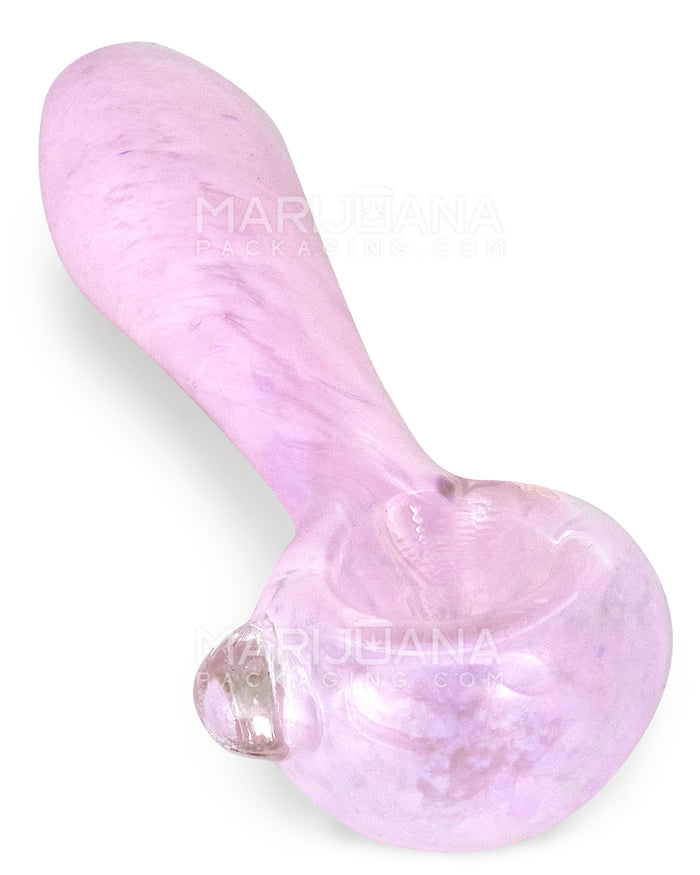 Frit Spoon Hand Pipe w/ Knocker | 4in Long - Glass - Milky Pink Image