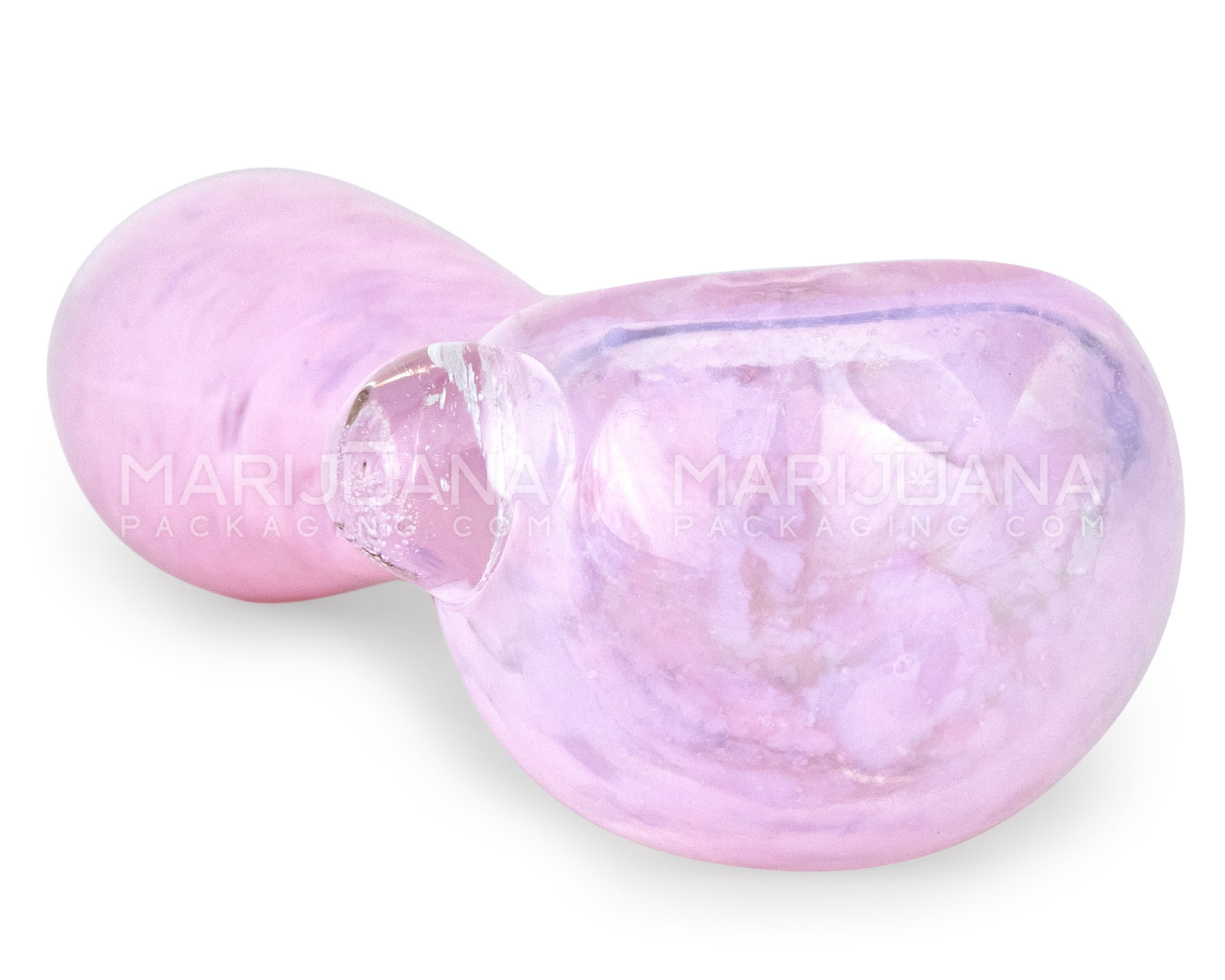 Frit Spoon Hand Pipe w/ Knocker | 4in Long - Glass - Milky Pink - 3