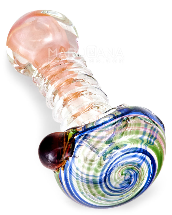 Swirl & Multi Fumed Ribbed Spoon Hand Pipe w/ Knocker | 4.5in Long - Thick Glass - Assorted Image