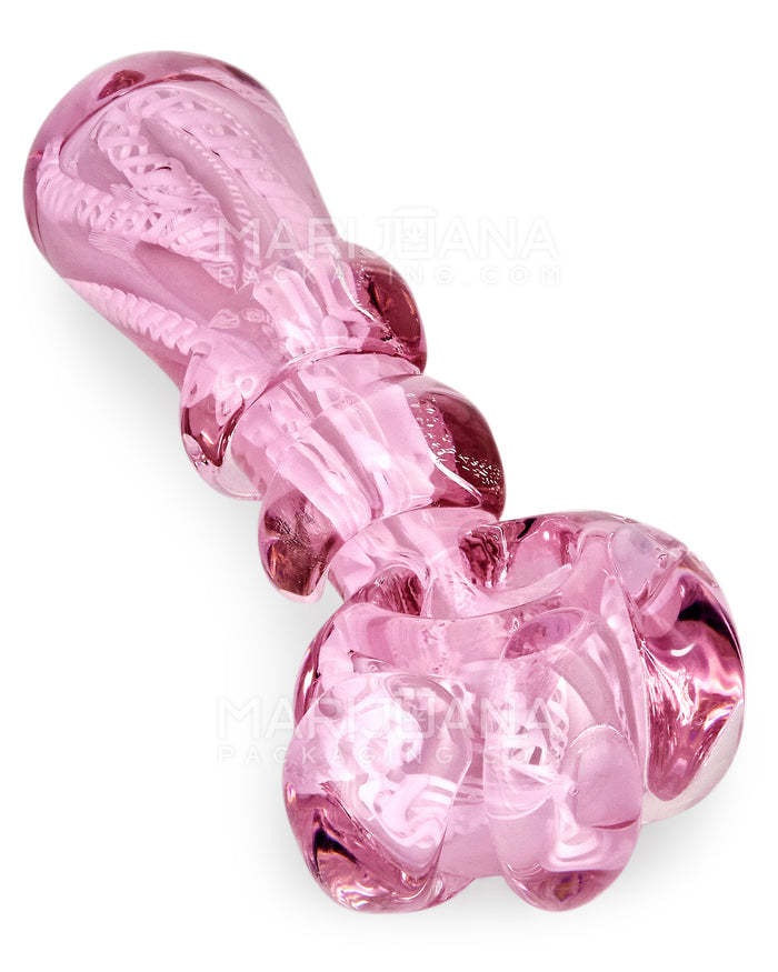 Double Blown | Ribboned Bear Claw Spoon Hand Pipe | 5in Long - Glass - Pink Image