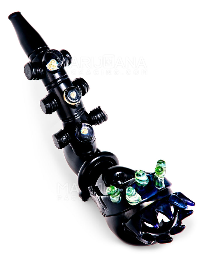 Heady | Black Lagoon Spiked Hand Pipe w/ Marble Knob Knockers | 9in Long - Glass - Black Image