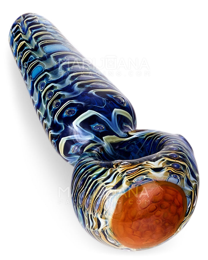 Raked & Bubble Trap Spoon Hand Pipe w/ Implosion Head | 5in Long - Thick Glass - Blue Image