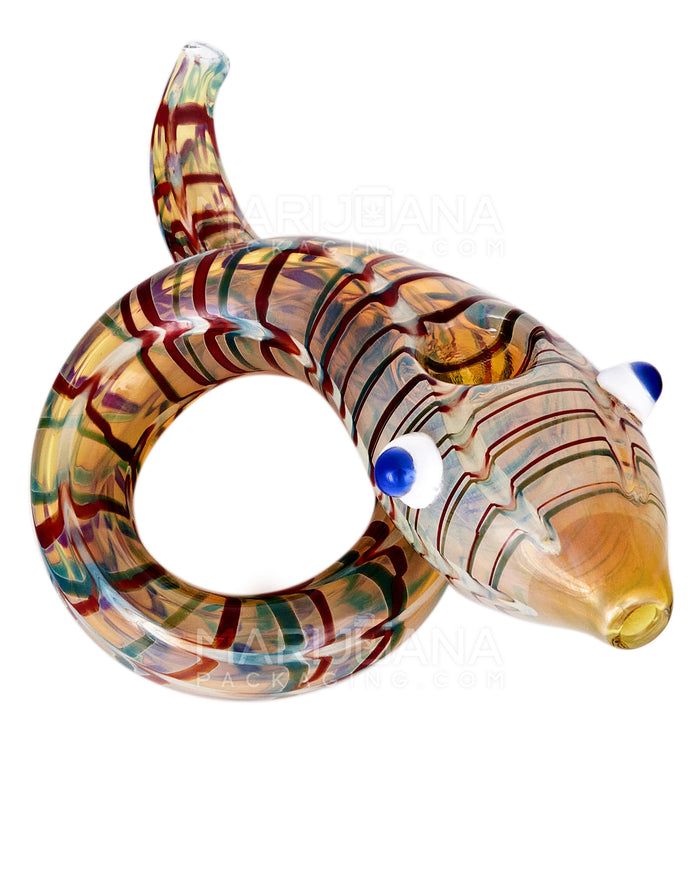 Raked & Gold Fumed Snake Hand Pipe w/ Ribboning | 6in Long - Glass - Assorted Image