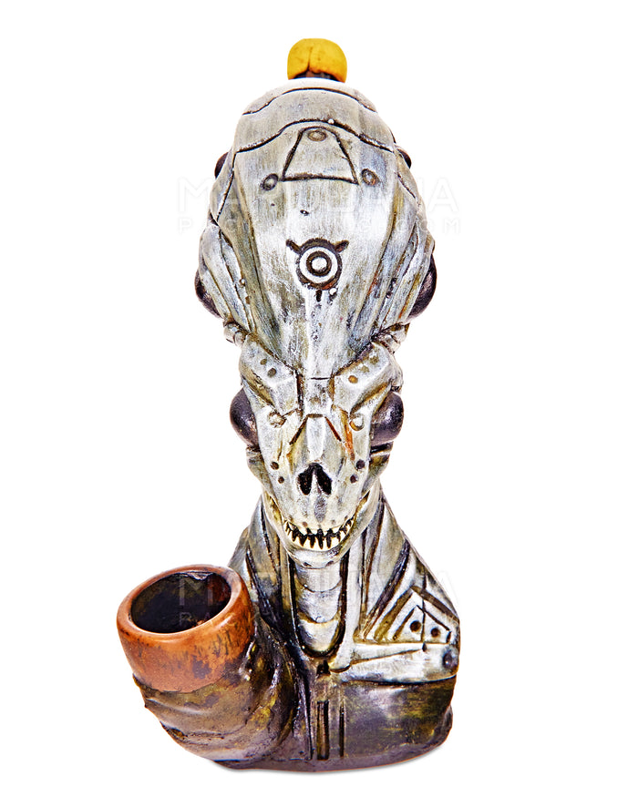 Alien Body Wood Pipe | 5in Tall - Wood Bowl - Silver Image