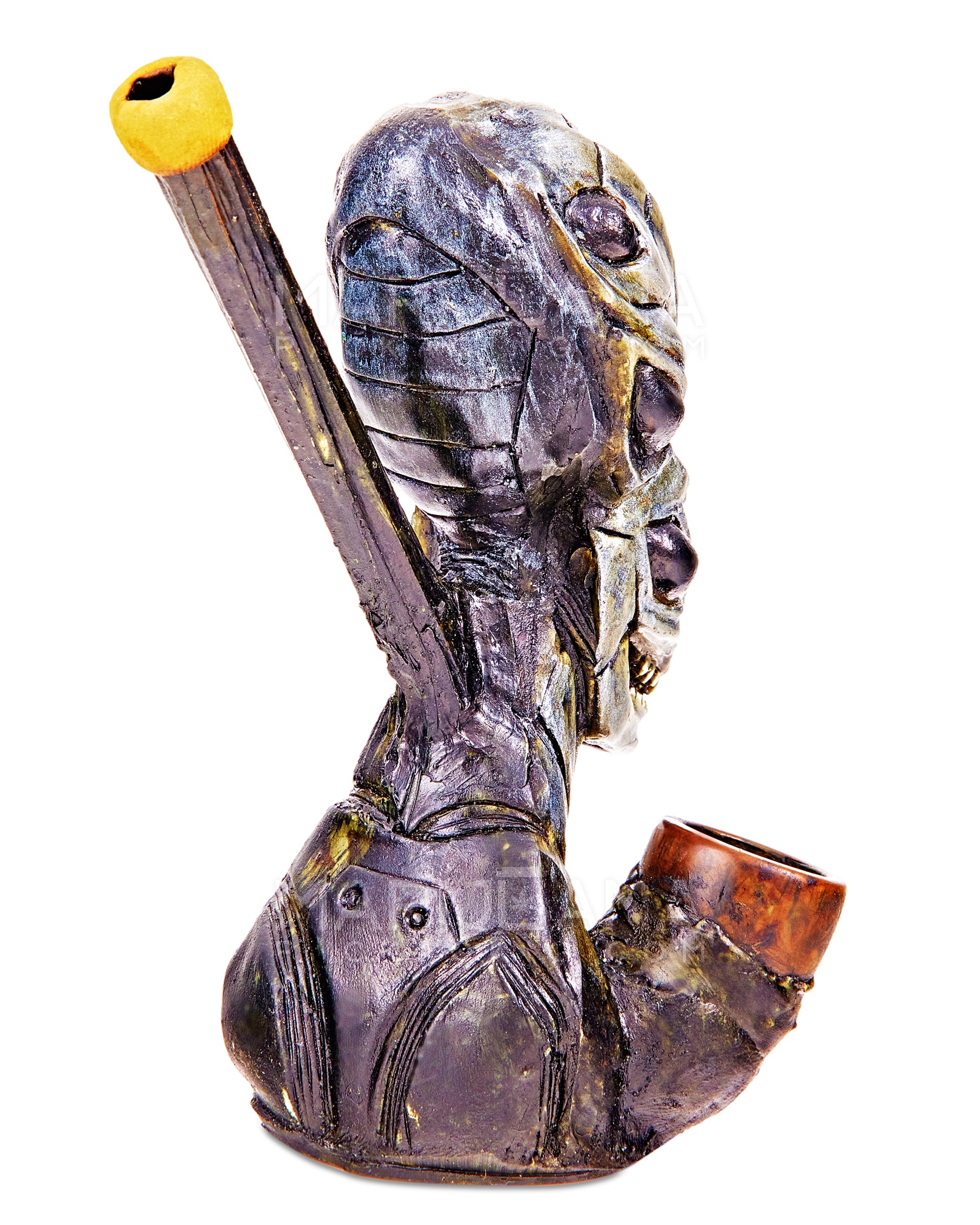 Alien Body Wood Pipe | 5in Tall - Wood Bowl - Silver - 4