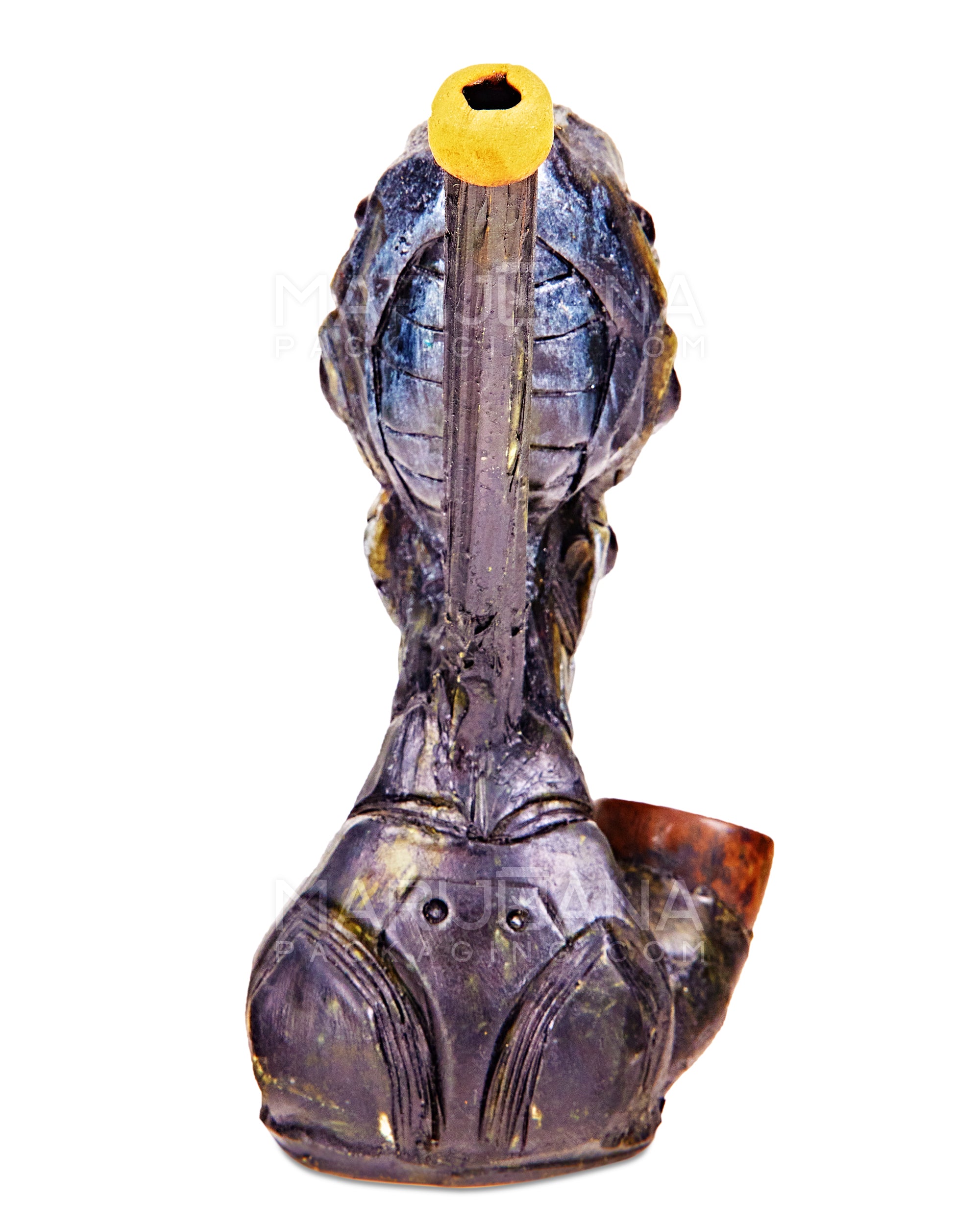 Alien Body Wood Pipe | 5in Tall - Wood Bowl - Silver - 5