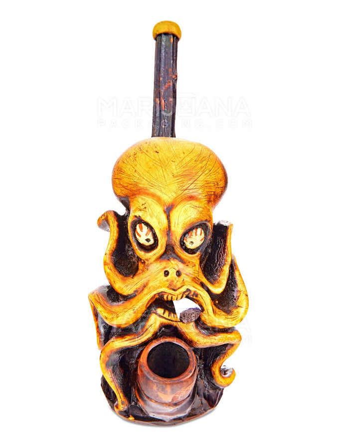 Octopus Wood Pipe | 6in Tall - Wood Bowl - Orange Image