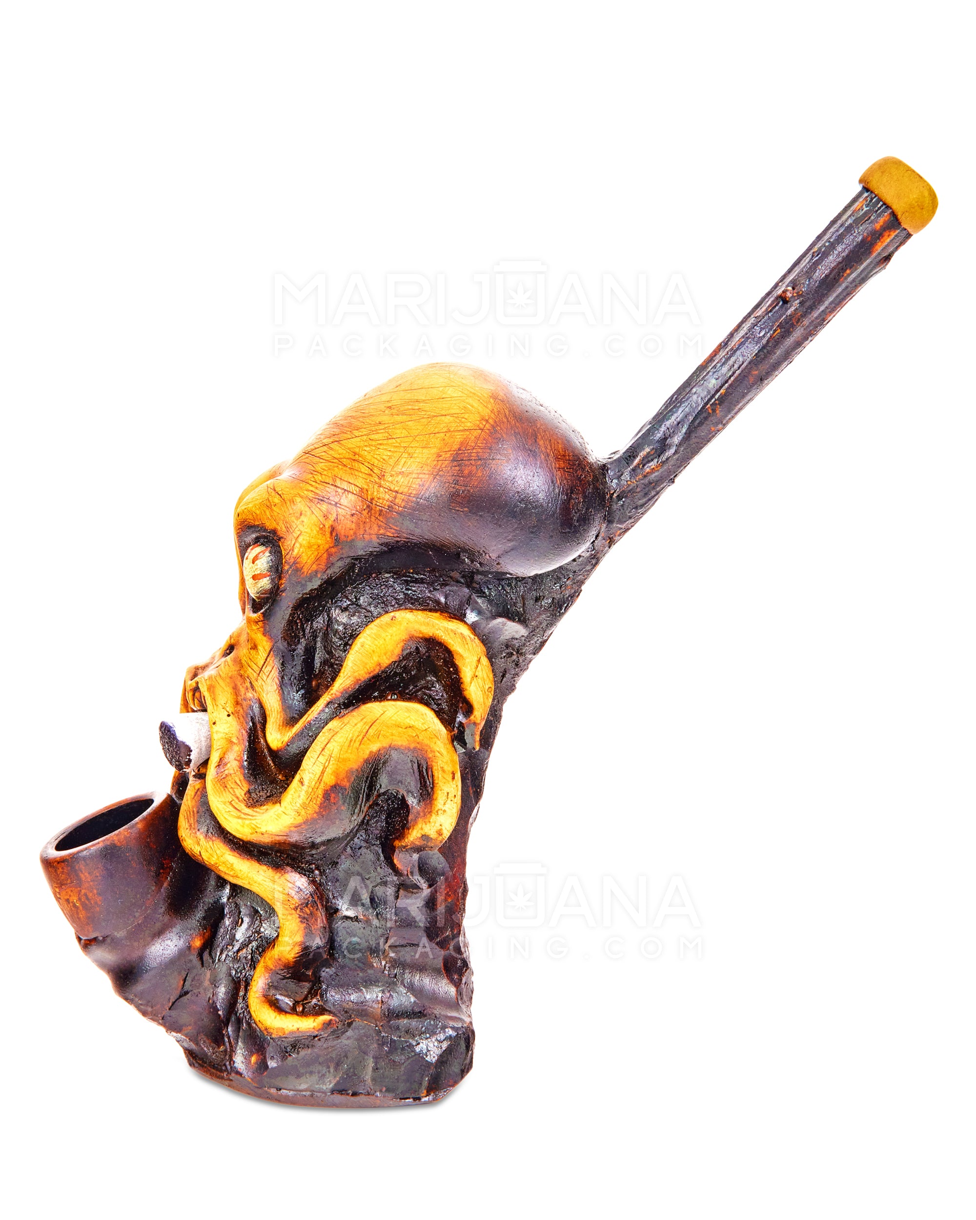 Octopus Wood Pipe | 6in Tall - Wood Bowl - Orange - 3