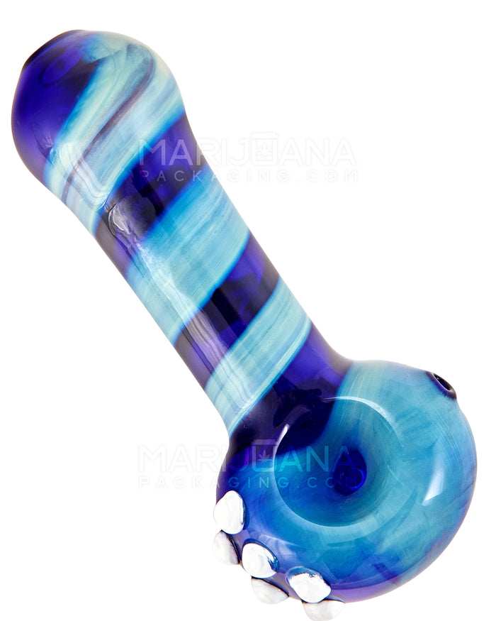 Spiral & Print Fumed Spoon Hand Pipe w/ Multi Knockers | 5in Long - Glass - Blue Image