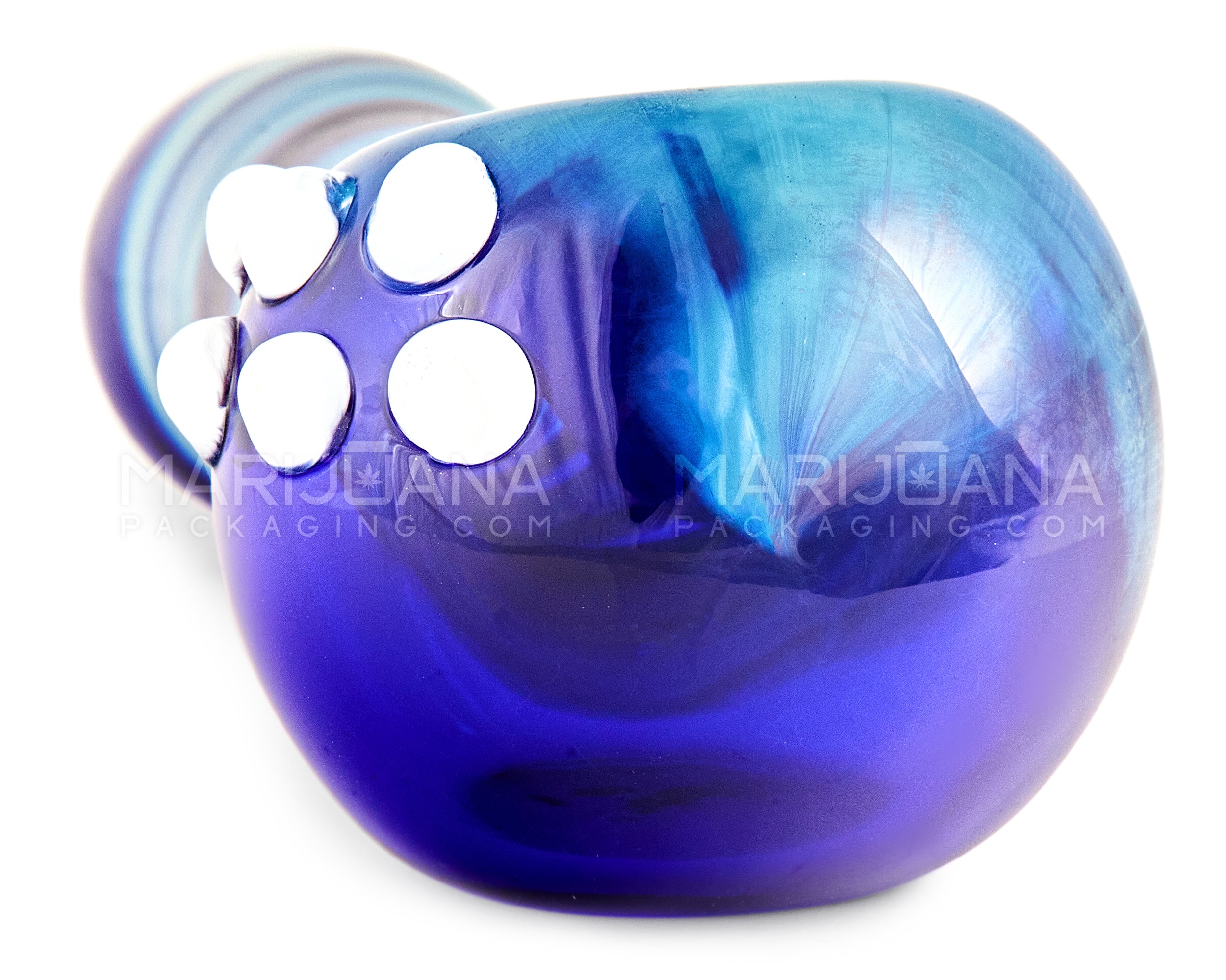 Spiral & Print Fumed Spoon Hand Pipe w/ Multi Knockers | 5in Long - Glass - Blue - 4