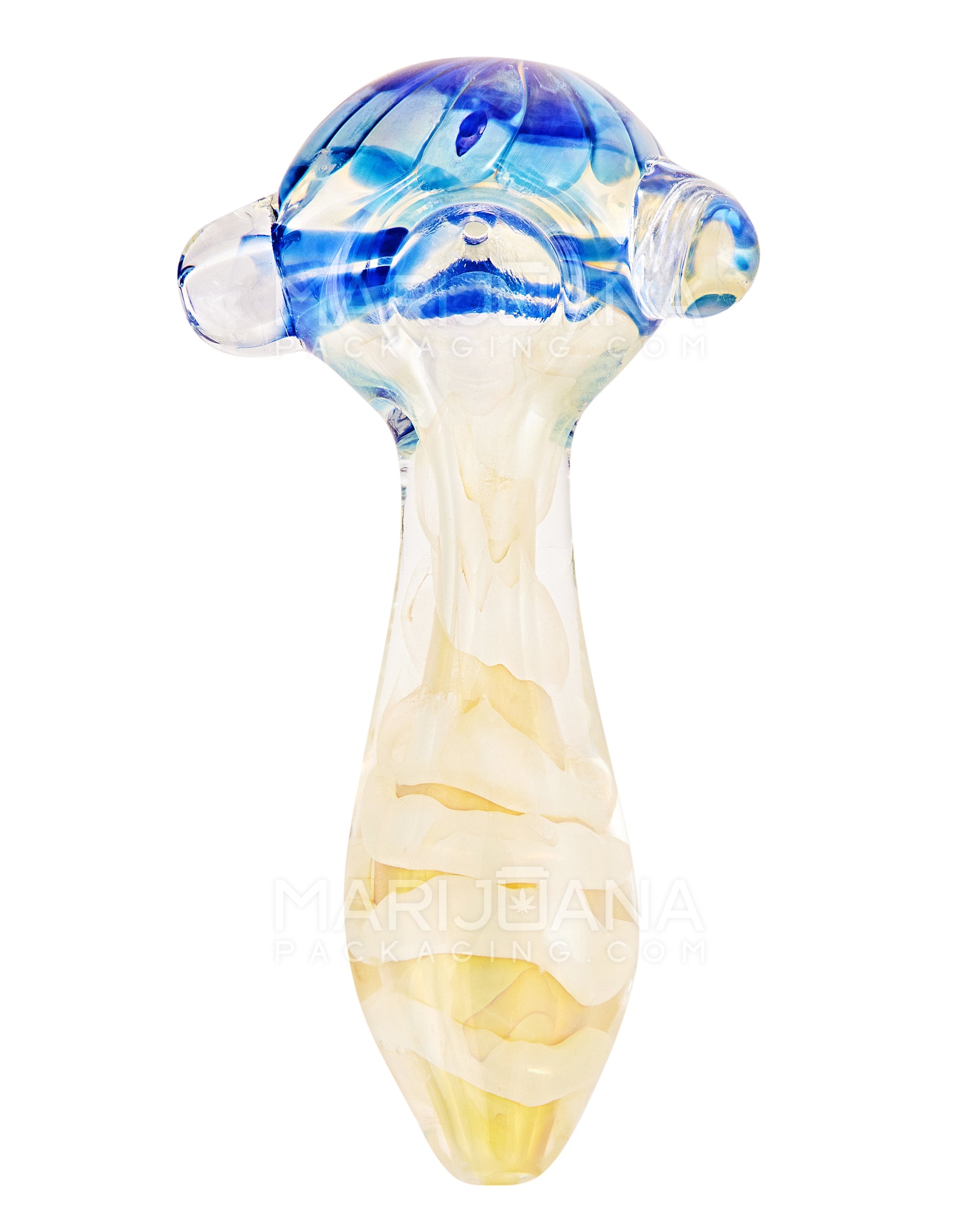 Dichro & Gold Fumed Spoon Hand Pipe w/ Knocker | 5in Long - Glass - Blue - 2