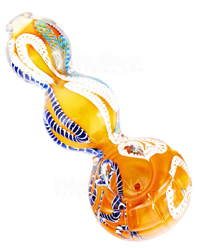 Swirl & Multi Fumed Bulged Spoon Hand Pipe w/ Ribboning | 4in Long - Glass - Assorted Image