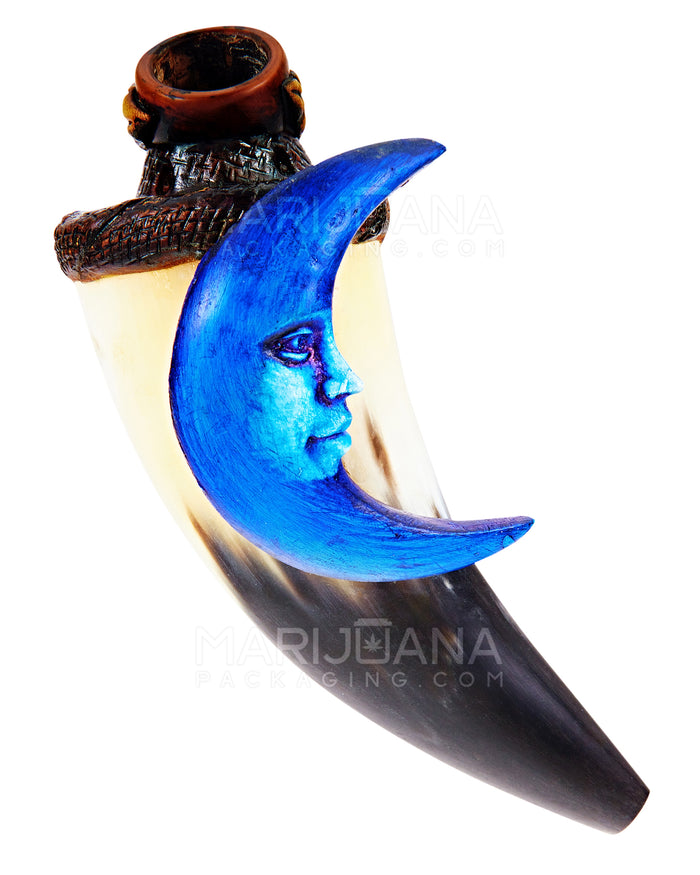 Blue Moon Horn Hand Pipe | 5.5in Long - Wood - Blue Image