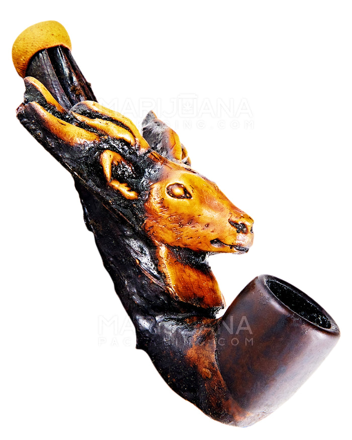 Deer Head Sherlock Hand Pipe | 3in Long - Wood - Brown Image