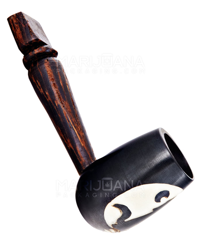 Howling Wolf Design Tagua Sherlock Hand Pipe | 3.5in Long - Wood - Brown Image