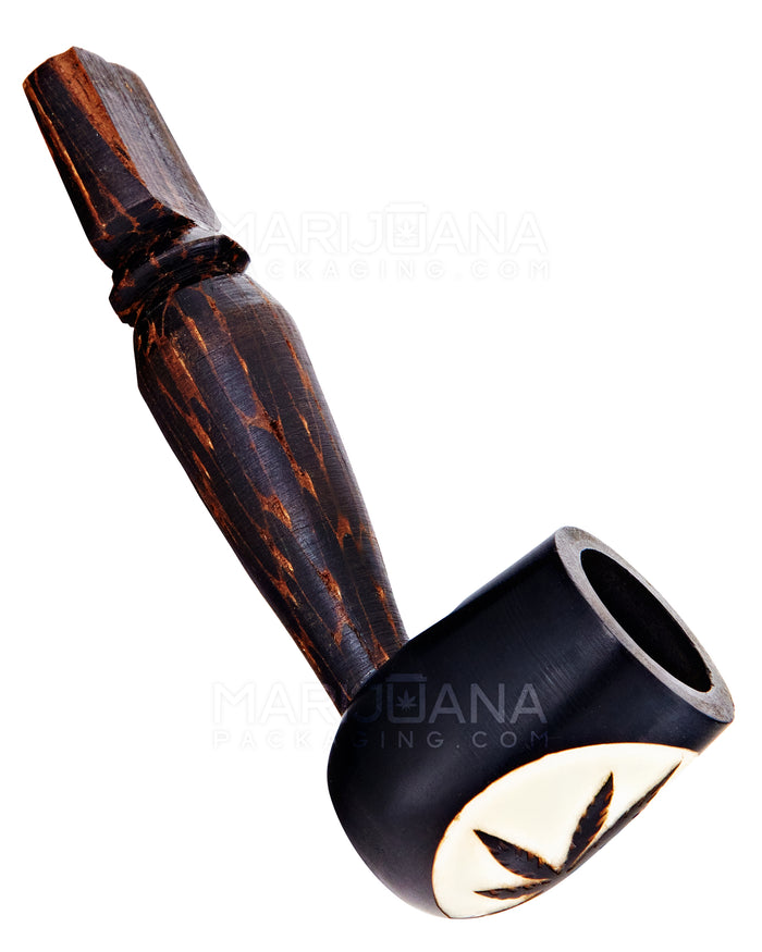 420 Leaf Design Tagua Sherlock Hand Pipe | 3.5in Long - Wood - Brown Image