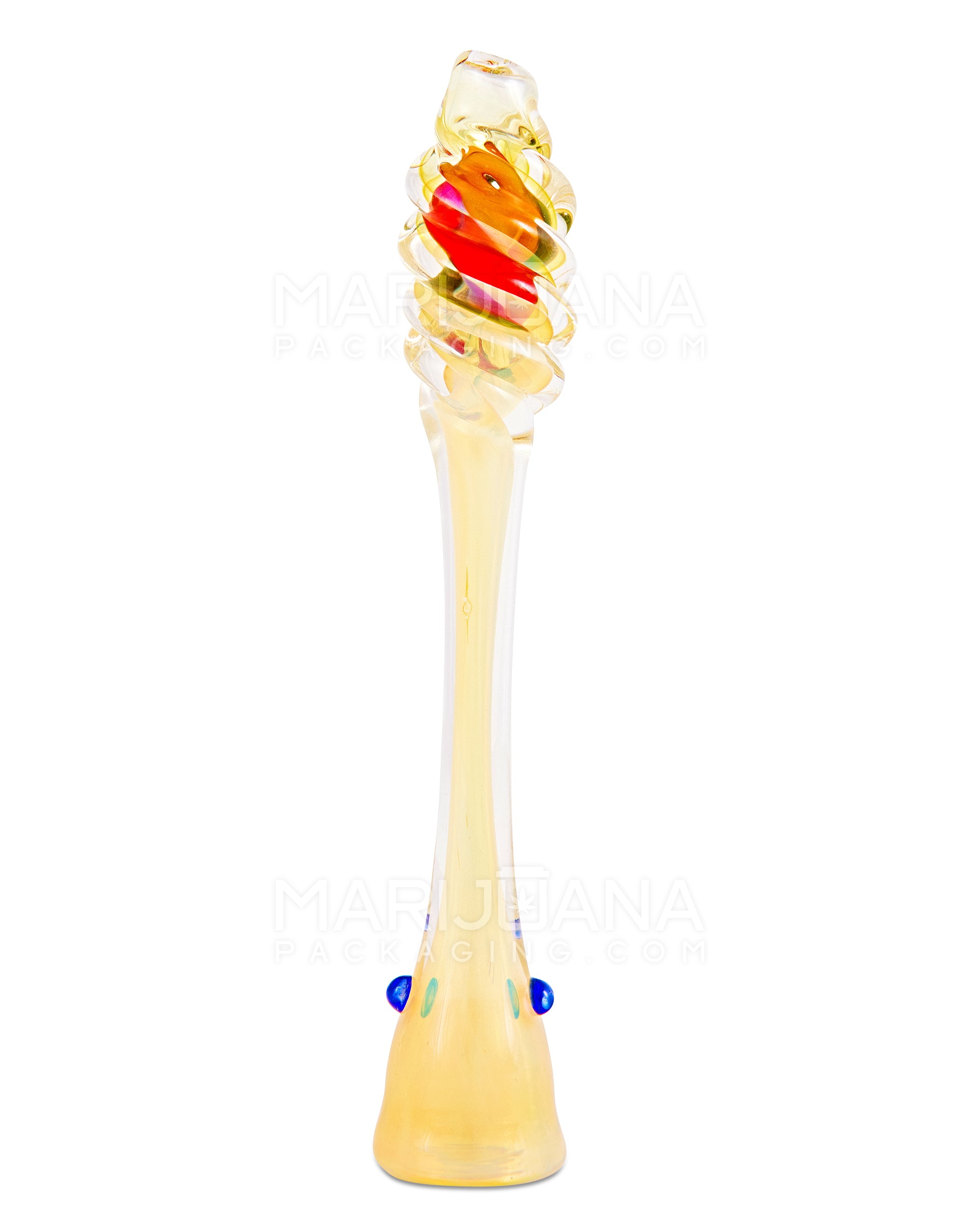 Swirl & Gold Fumed Twisted Chillum Hand Pipe | 5.5in Long - Glass - Rasta - 1