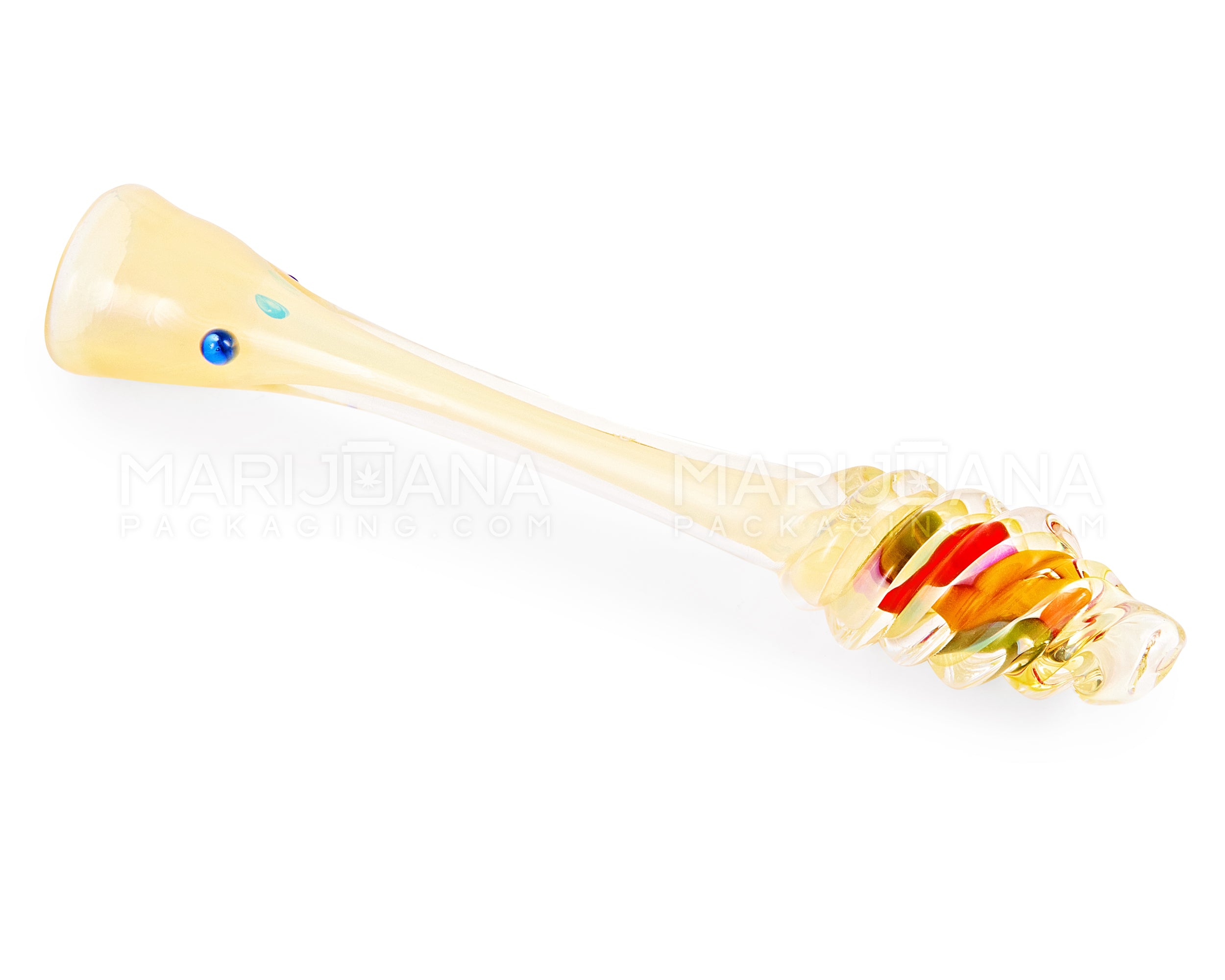 Swirl & Gold Fumed Twisted Chillum Hand Pipe | 5.5in Long - Glass - Rasta - 5