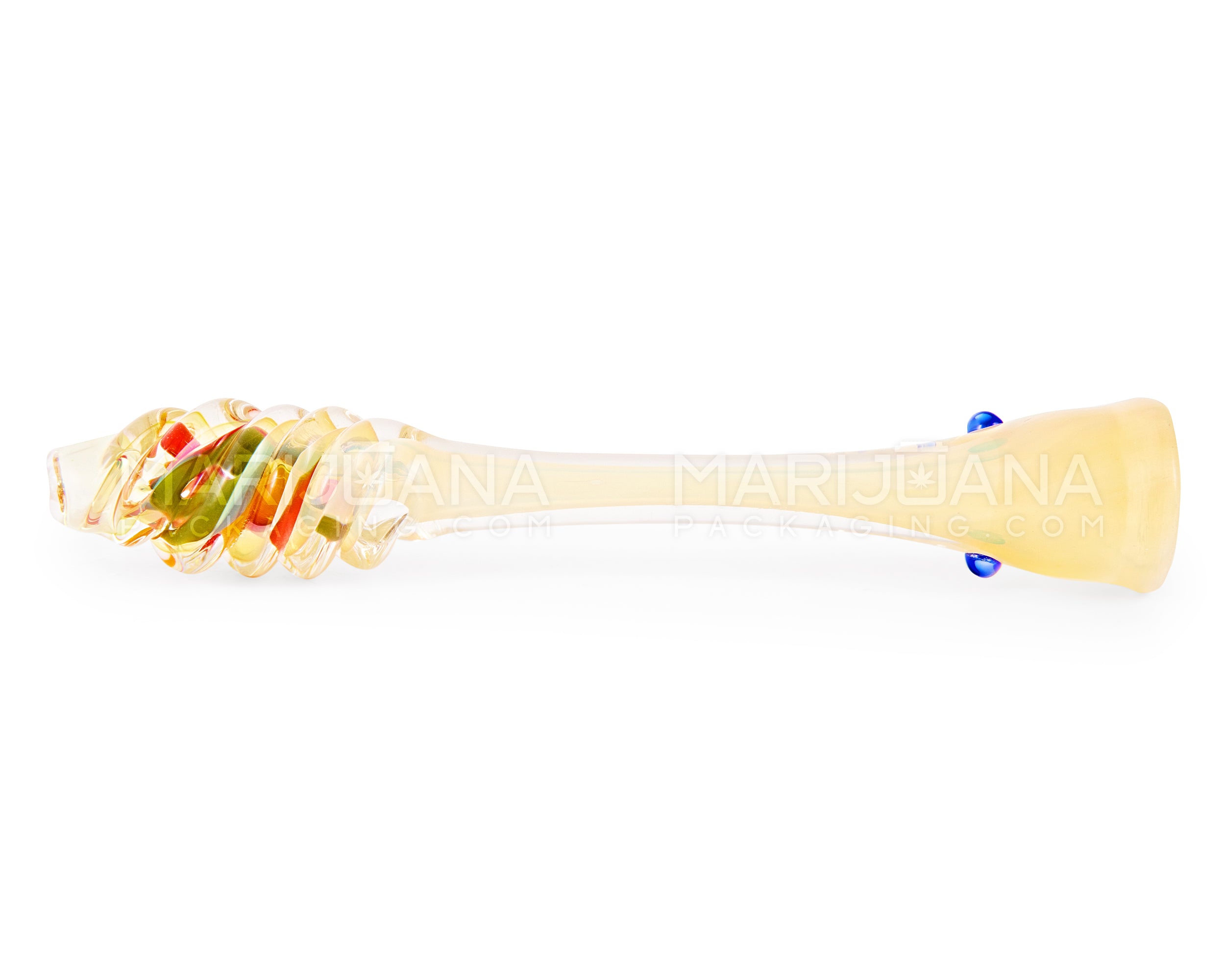 Swirl & Gold Fumed Twisted Chillum Hand Pipe | 5.5in Long - Glass - Rasta - 4