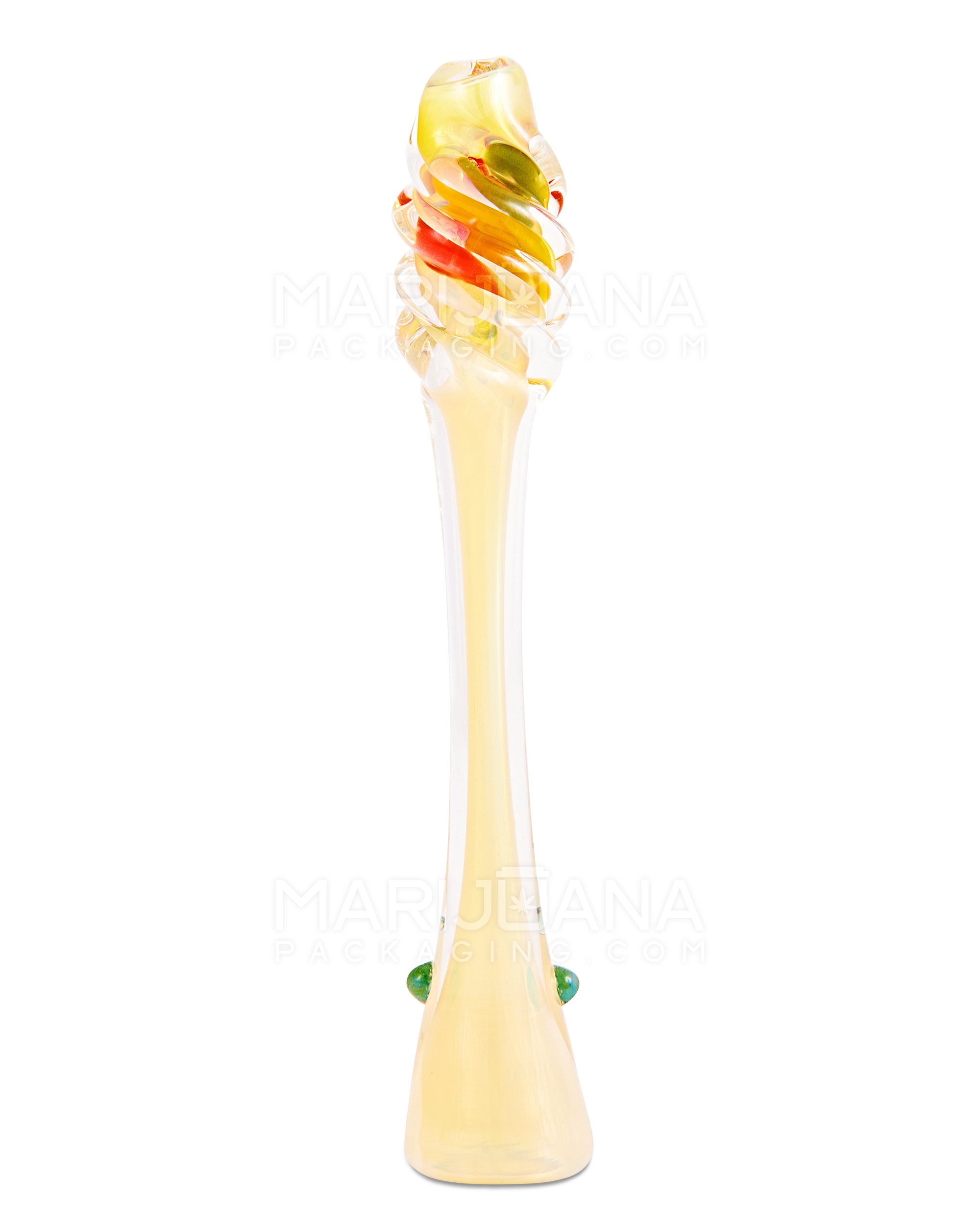 Swirl & Gold Fumed Twisted Chillum Hand Pipe | 5.5in Long - Glass - Rasta - 7