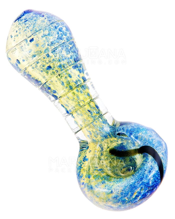 Frit & Gold Fumed Ridged Spoon Hand Pipe w/ Stripes | 3.5in Long - Glass - Assorted Image