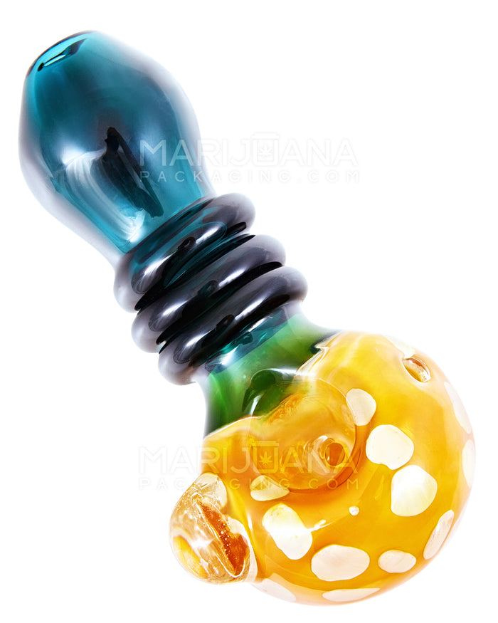 Color Pull & Fumed Triple Ringed Spoon Hand Pipe w/ Speckles & Knocker | 4.5in Long - Glass - Assorted Image