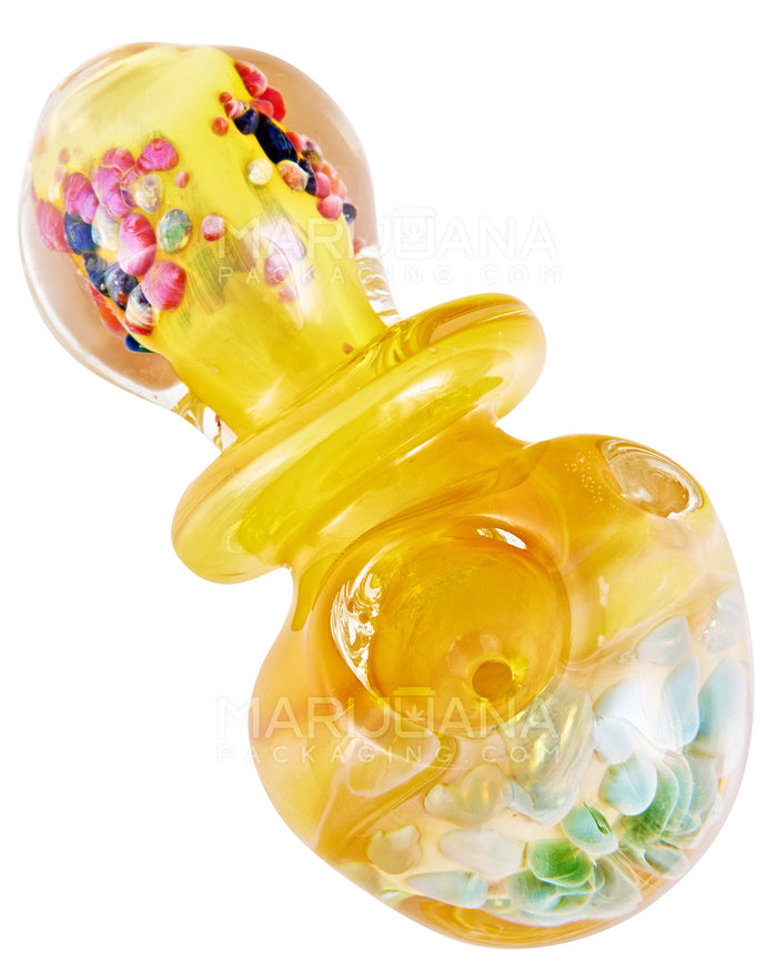 Frit & Gold Fumed Ringed Spoon Hand Pipe | 3.5in Long - Glass - Assorted Image