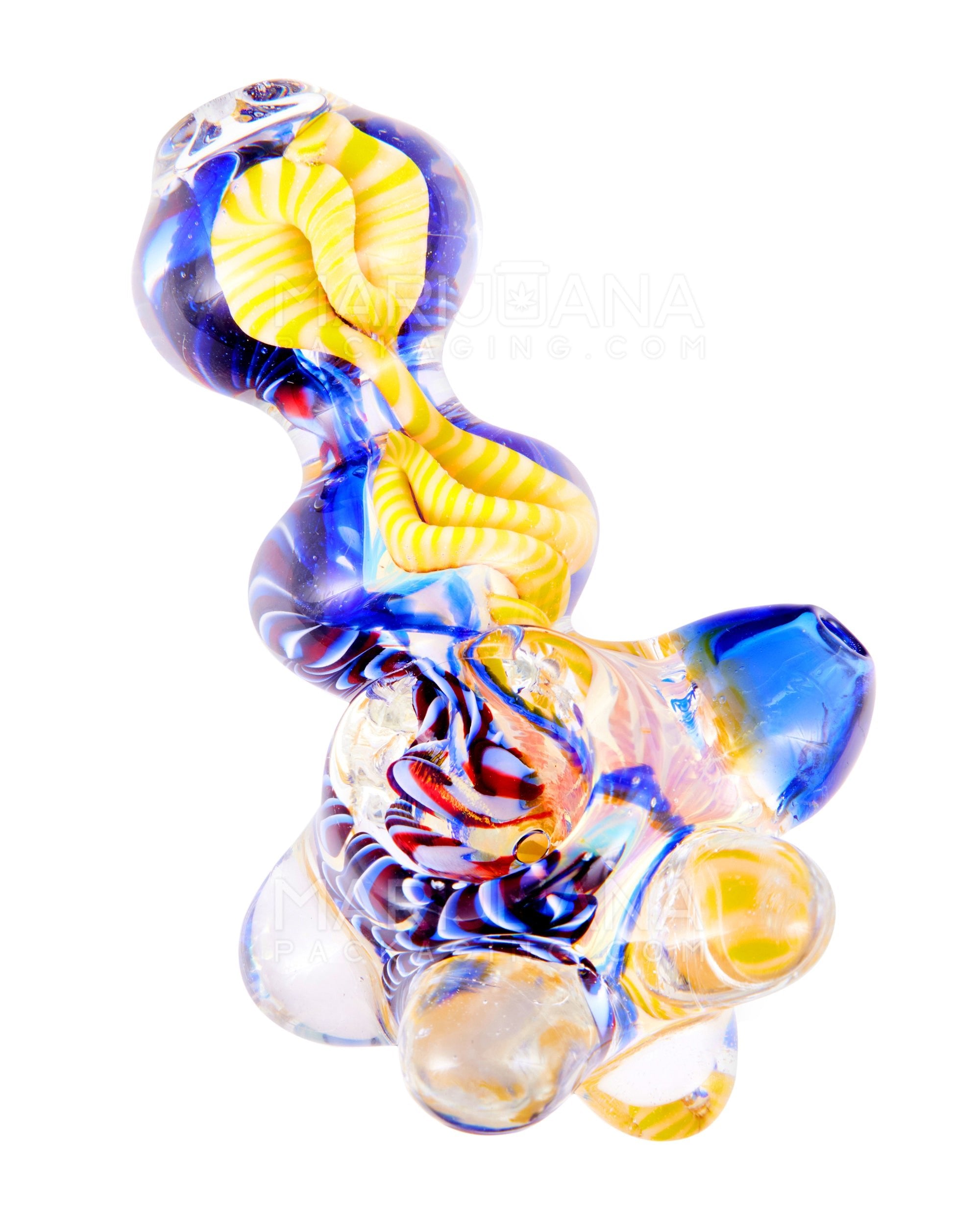 Swirl & Fumed Bulged Spoon Hand Pipe w/ Multi Knockers & Ribboning | 4.5in Long - Glass - Assorted - 1