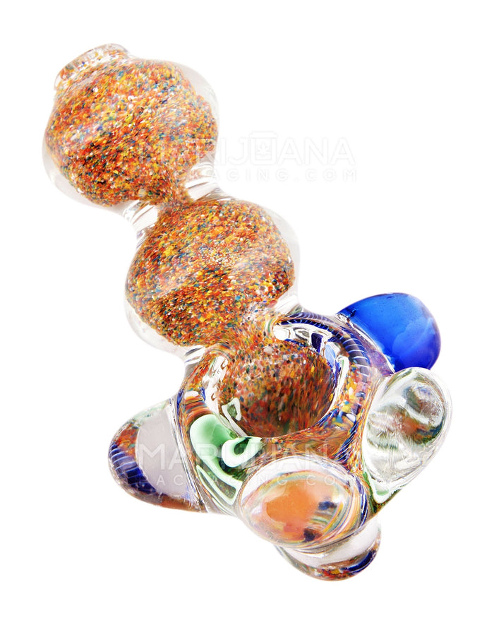 Swirl & Fumed Bulged Spoon Hand Pipe w/ Multi Knockers & Ribboning | 4.5in Long - Glass - Assorted Image