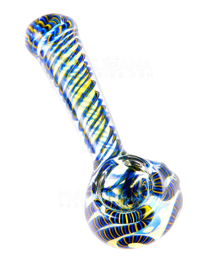 Spiral & Blue Fumed Spoon Hand Pipe w/ Ribboning | 5in Long - Glass - Assorted Image