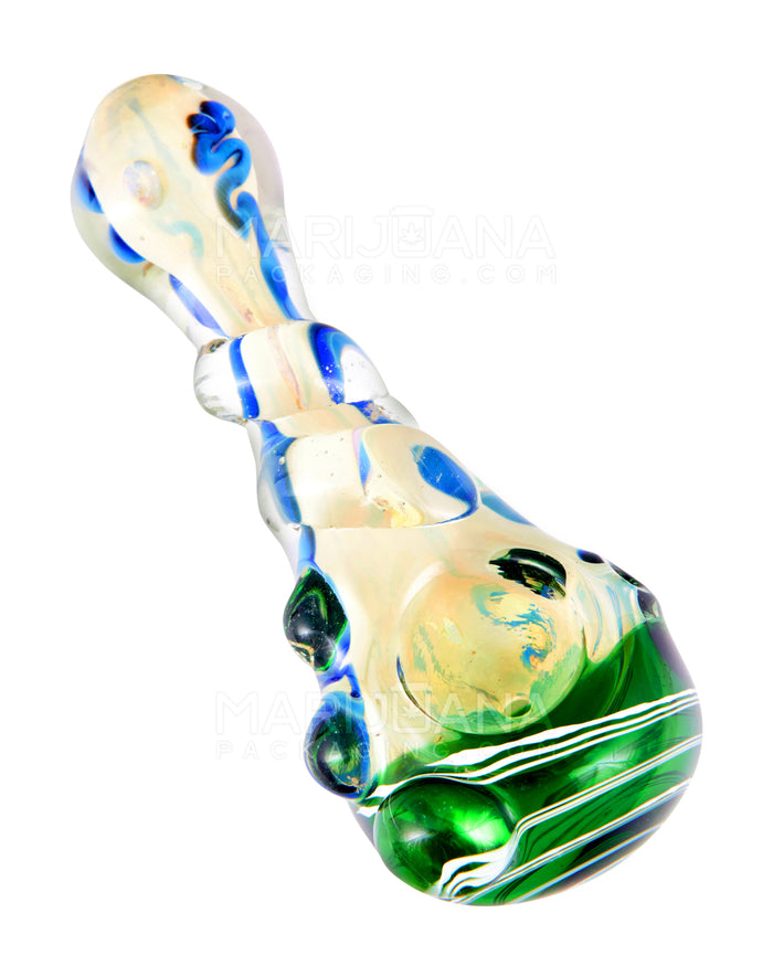 Swirl & Fumed Bulged Spoon Hand Pipe w/ Double Knockers & Spiral Head | 5in Long - Glass - Assorted Image