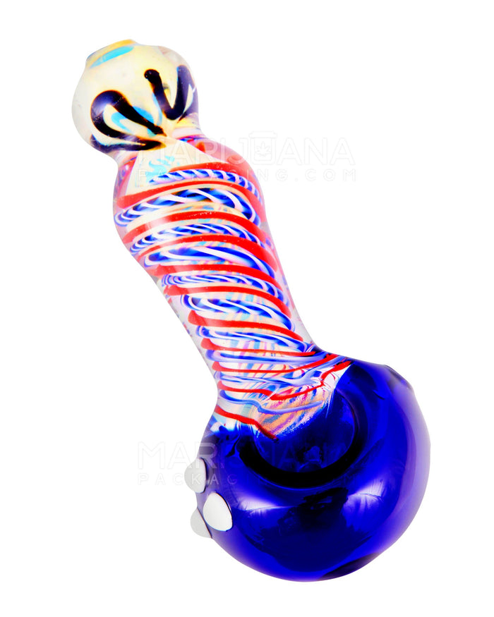 Spiral & Fumed Bulged Spoon Hand Pipe w/ Triple Knockers & Ribboning | 5in Long - Glass - Assorted Image