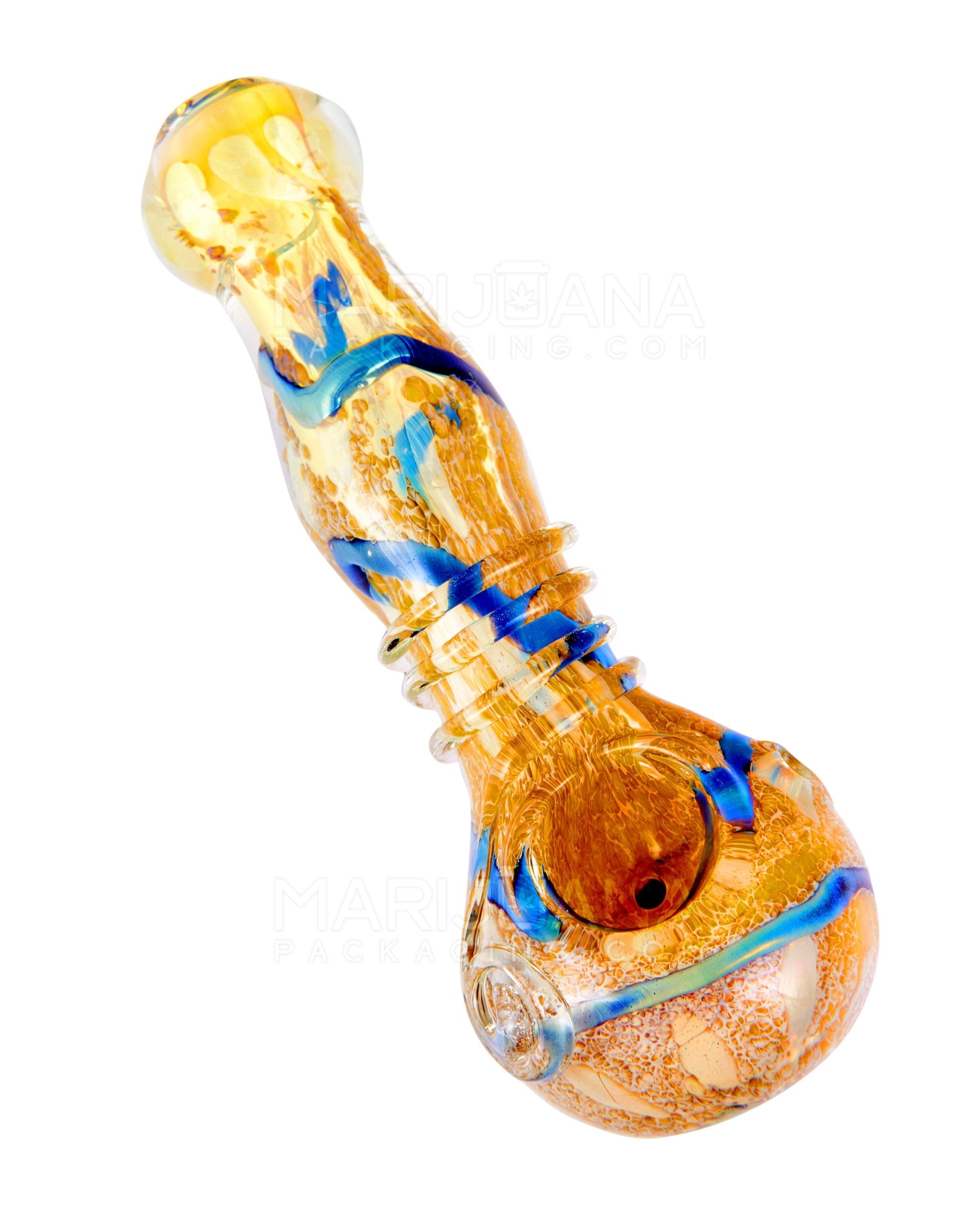 Frit & Fumed Ridged Spoon Hand Pipe w/ Swirls | 5.5in Long - Glass - Assorted - 6