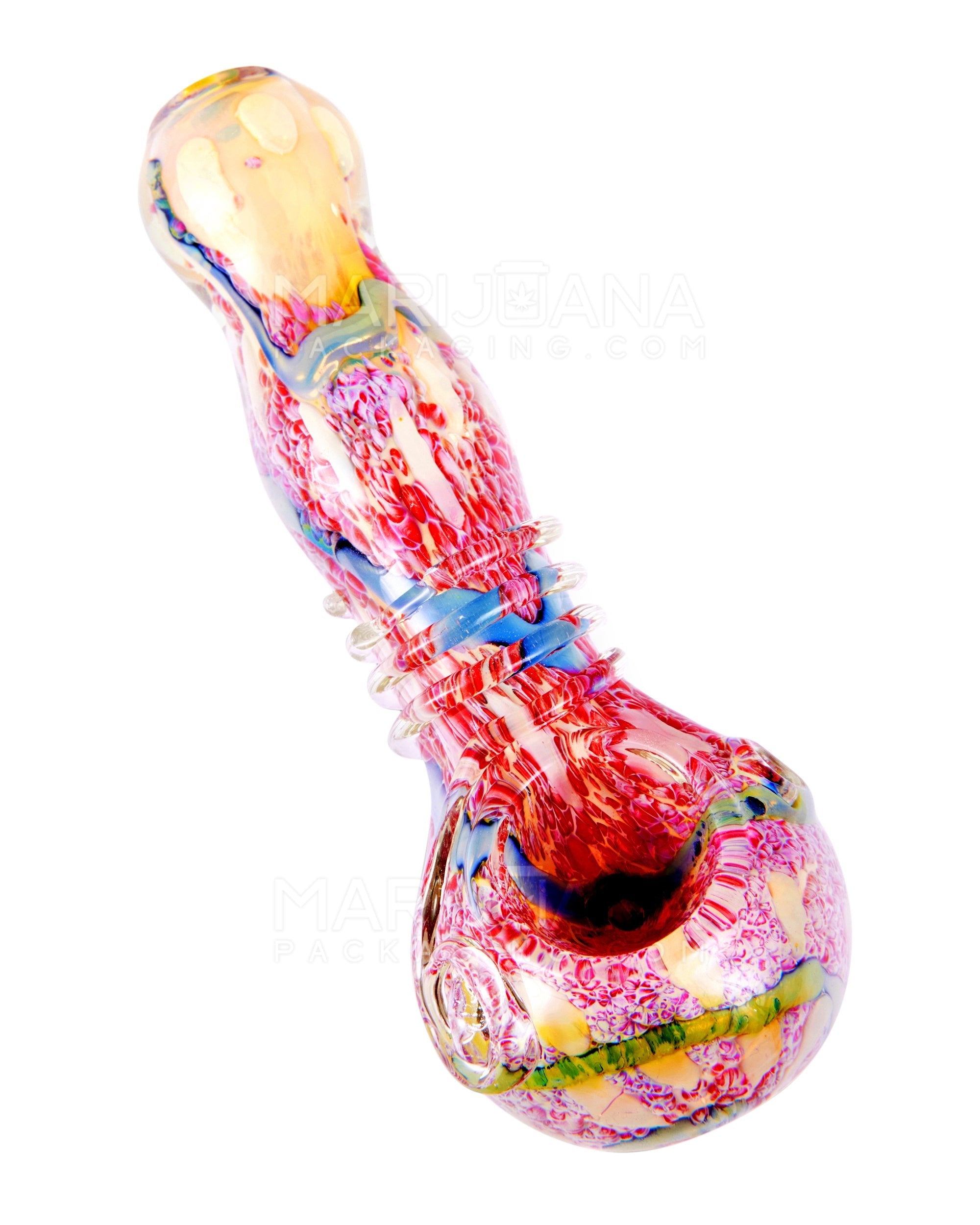 Frit & Fumed Ridged Spoon Hand Pipe w/ Swirls | 5.5in Long - Glass - Assorted - 7