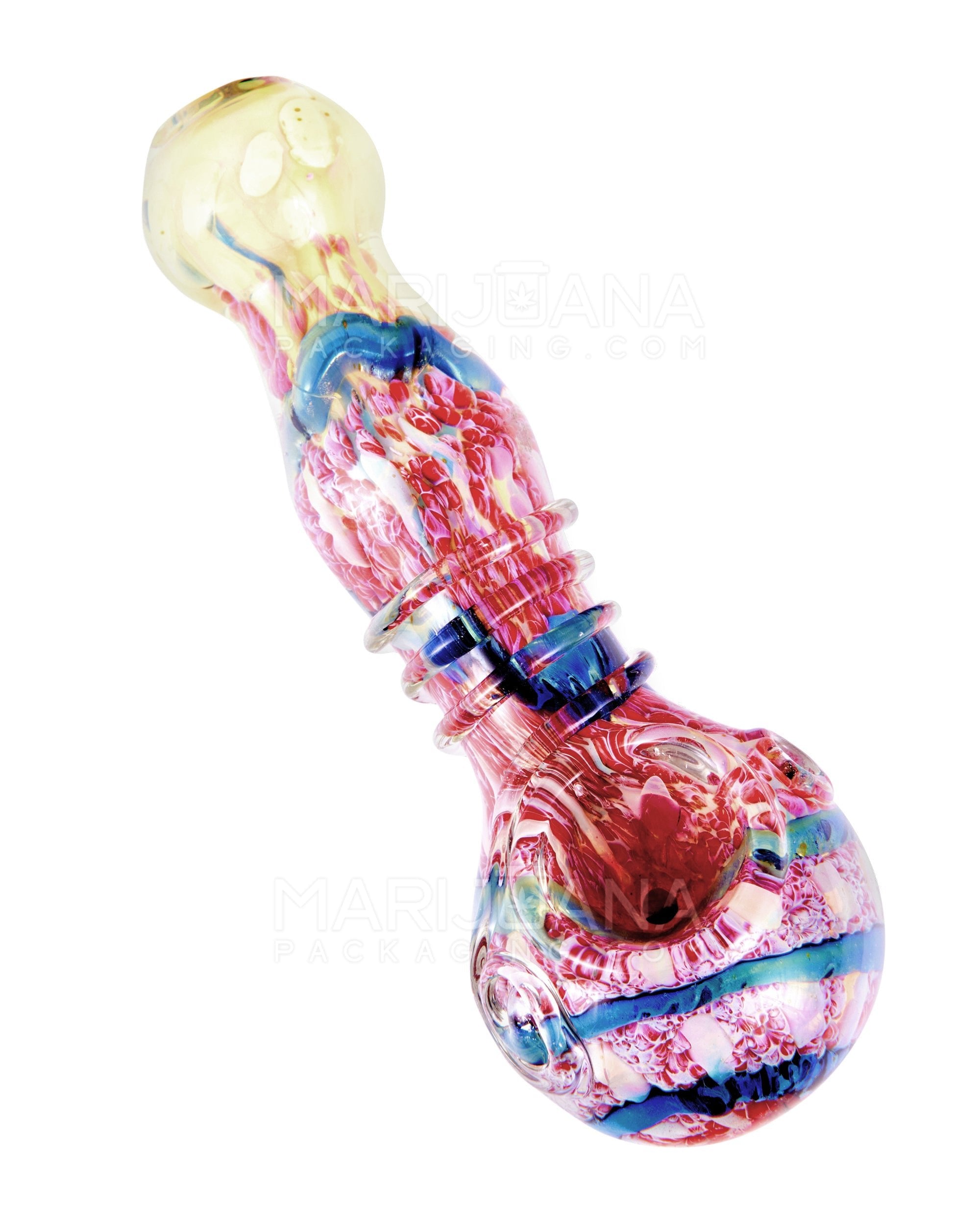 Frit & Fumed Ridged Spoon Hand Pipe w/ Swirls | 5.5in Long - Glass - Assorted - 1