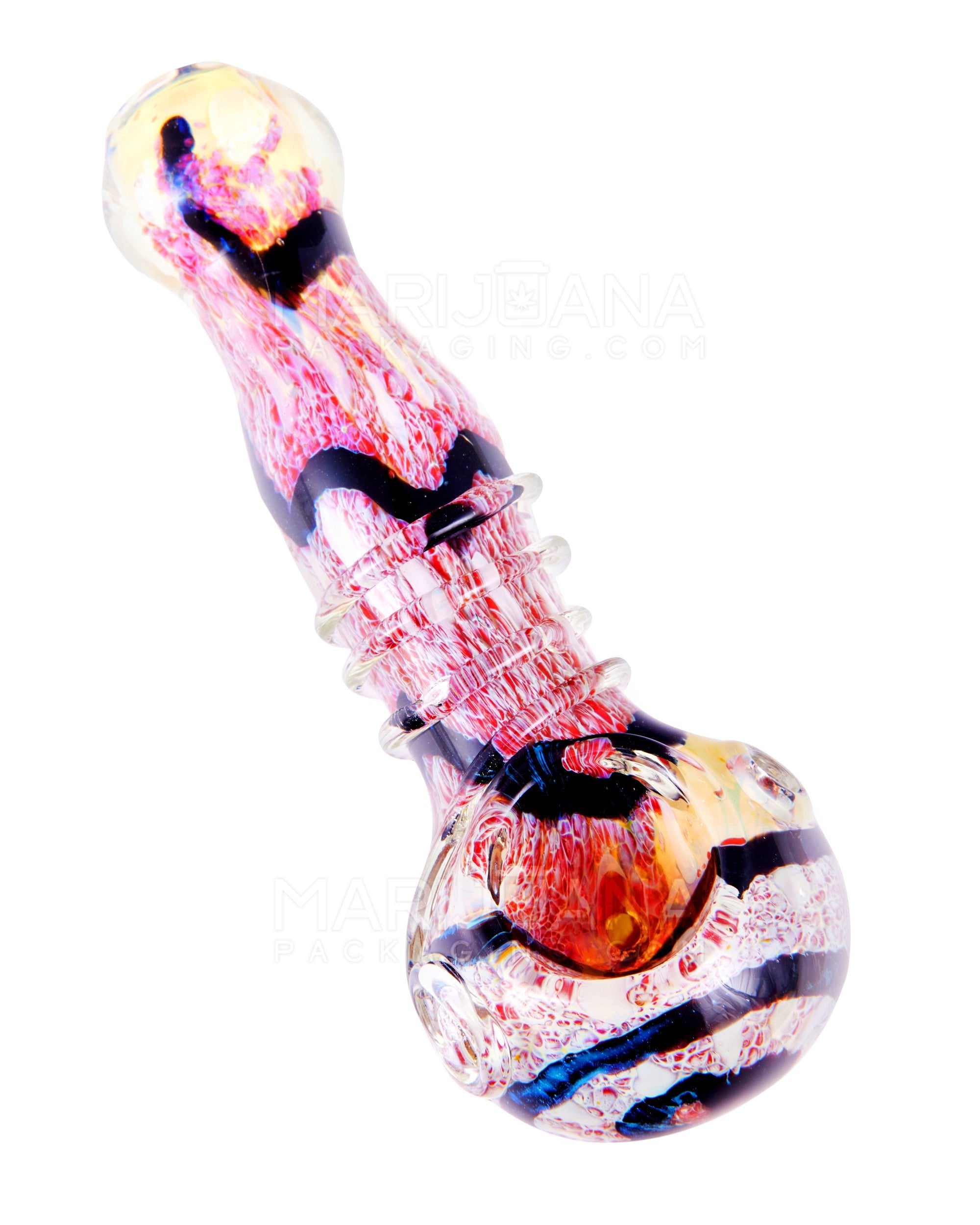 Frit & Fumed Ridged Spoon Hand Pipe w/ Swirls | 5.5in Long - Glass - Assorted - 8