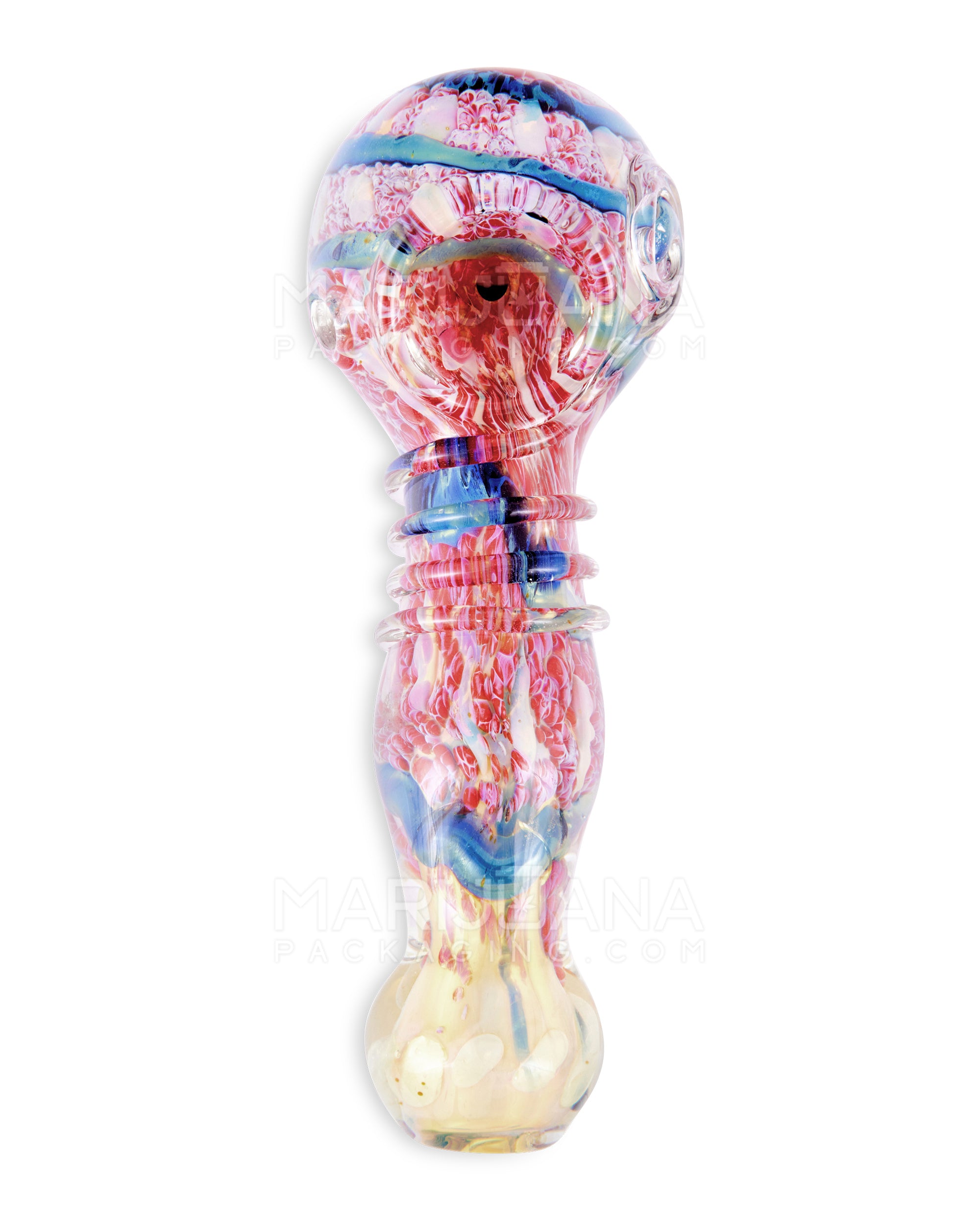 Frit & Fumed Ridged Spoon Hand Pipe w/ Swirls | 5.5in Long - Glass - Assorted - 2