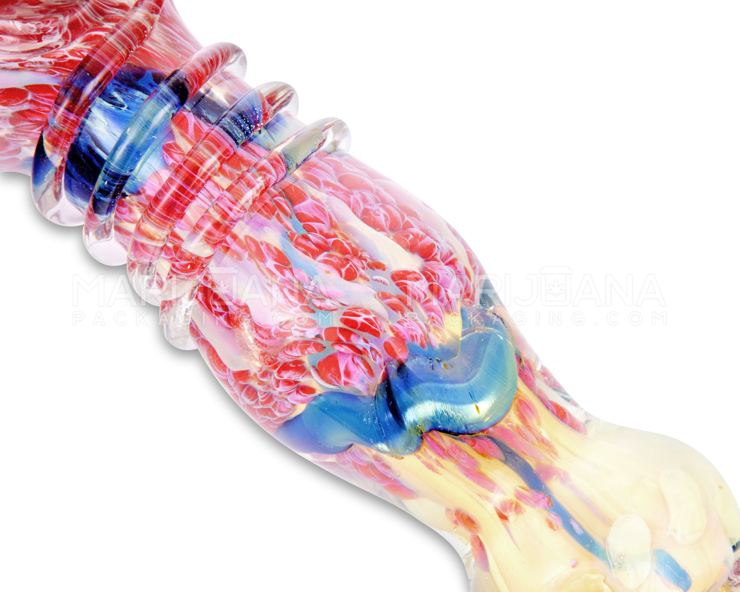 Frit & Fumed Ridged Spoon Hand Pipe w/ Swirls | 5.5in Long - Glass - Assorted - 3