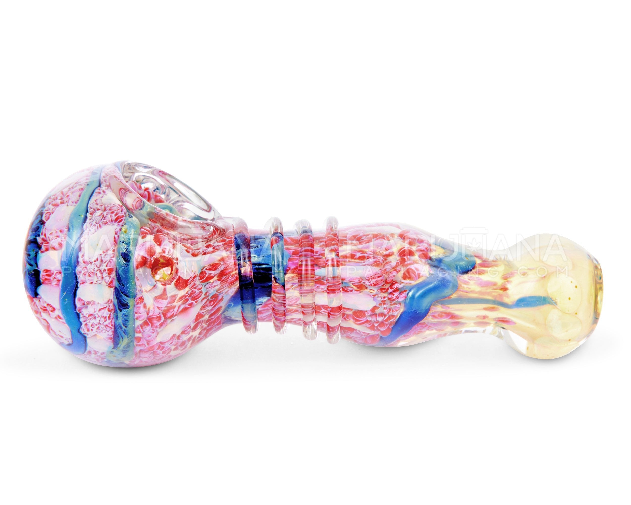 Frit & Fumed Ridged Spoon Hand Pipe w/ Swirls | 5.5in Long - Glass - Assorted - 5