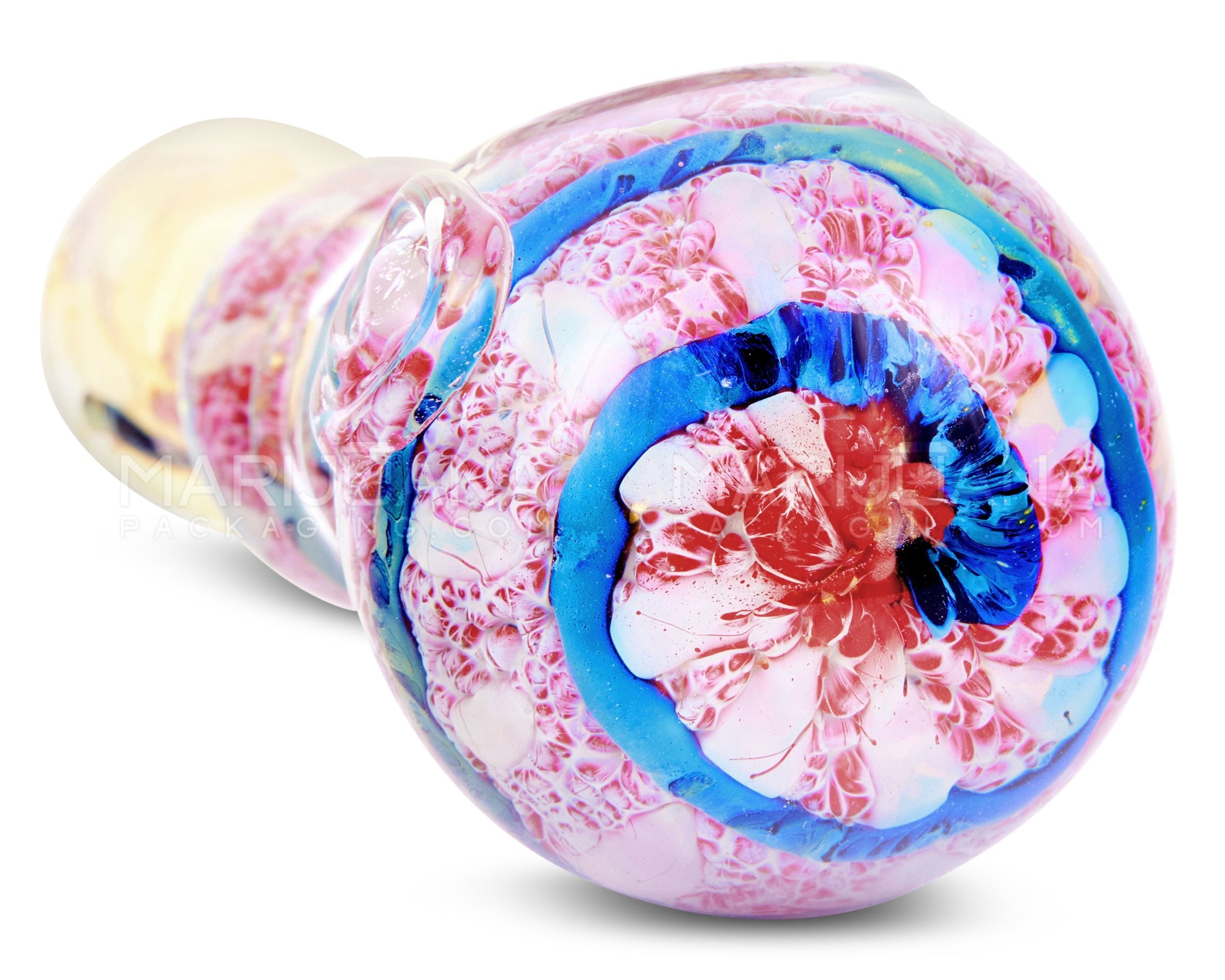 Frit & Fumed Ridged Spoon Hand Pipe w/ Swirls | 5.5in Long - Glass - Assorted - 4