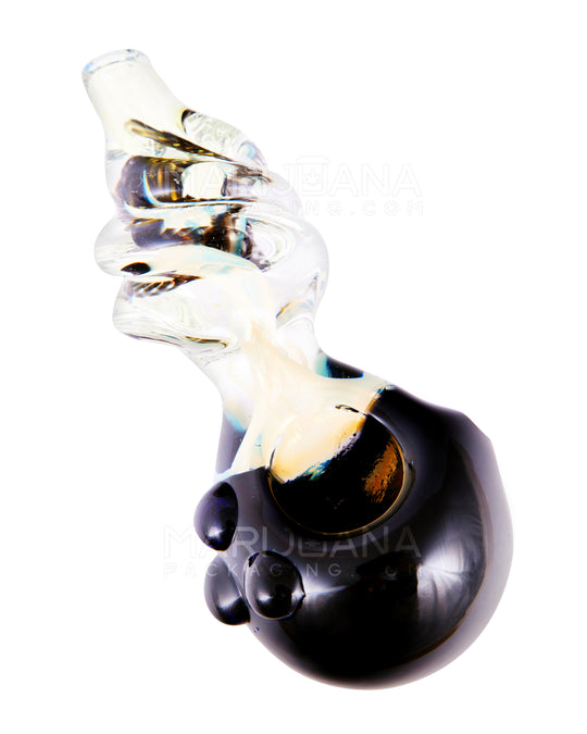 Fumed & Ribboned Twisted Spoon Hand Pipe w/ Triple Knockers | 4in Long - Glass - Black - 1