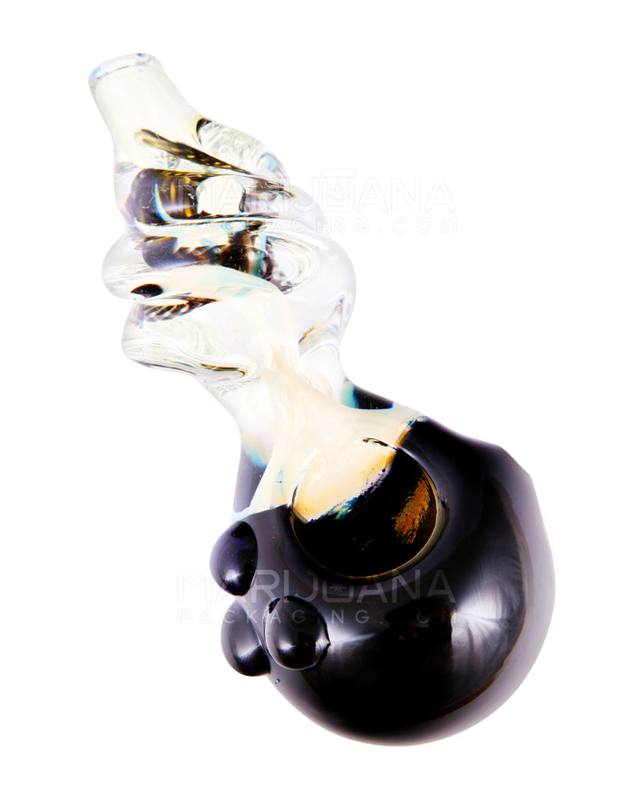 Fumed & Ribboned Twisted Spoon Hand Pipe w/ Triple Knockers | 4in Long - Glass - Black Image