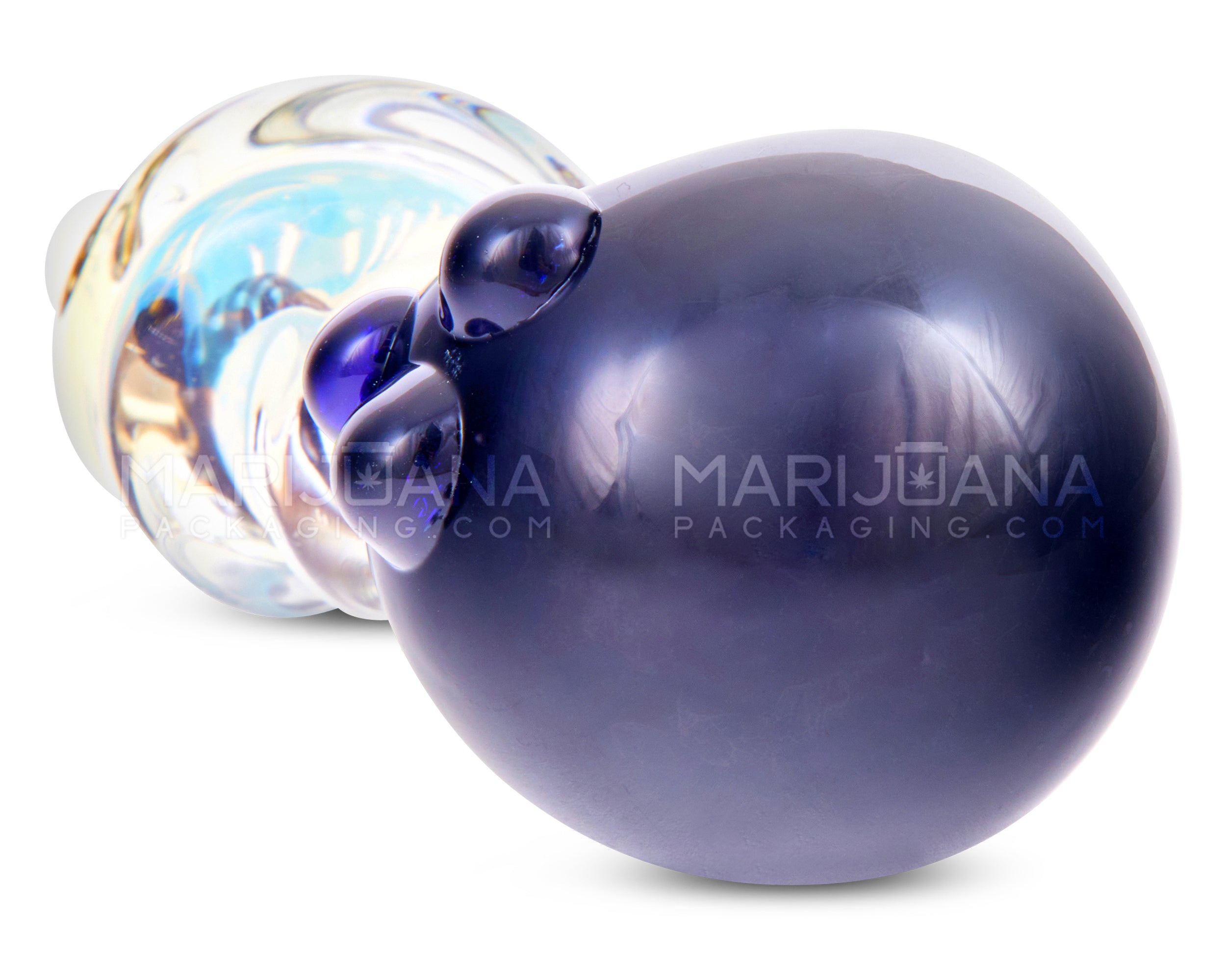 Fumed & Ribboned Twisted Spoon Hand Pipe w/ Triple Knockers | 4in Long - Glass - Black - 4