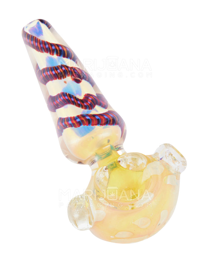 Bubble Trap & Fumed Bulged Conical Spoon Hand Pipe w/ Knocker & Ribboning | 4.5in Long - Glass - Assorted Image