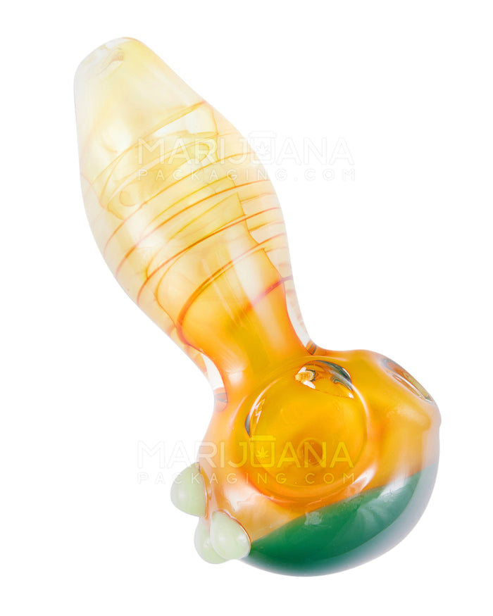 Spiral & Gold Fumed Spoon Hand Pipe w/ Triple Knockers & Colored Head | 4.5in Long - Glass - Assorted Image