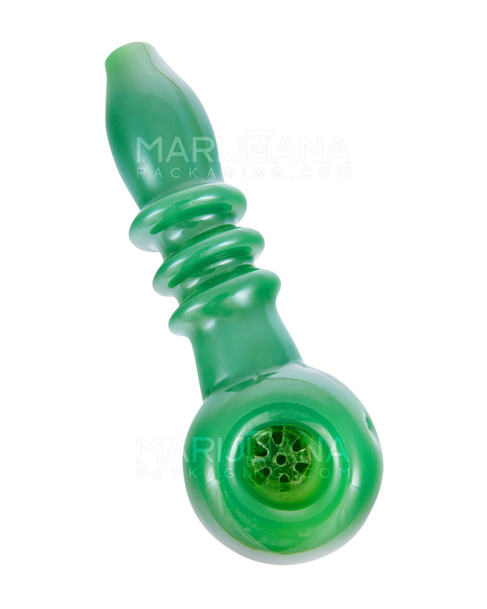 Honeycomb Bowl Painted Triple Ringed Spoon Hand Pipe | 5in Long - Glass - Assorted Image