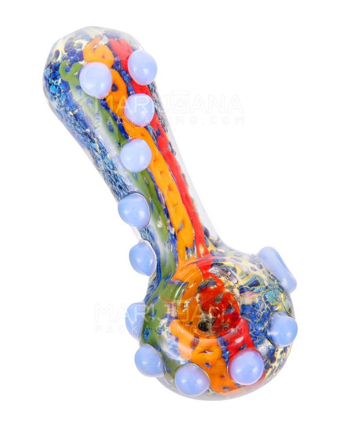 Frit Spoon Hand Pipe w/ Rasta Stripes & Multi Knockers | 4.5in Long - Glass - Assorted Image