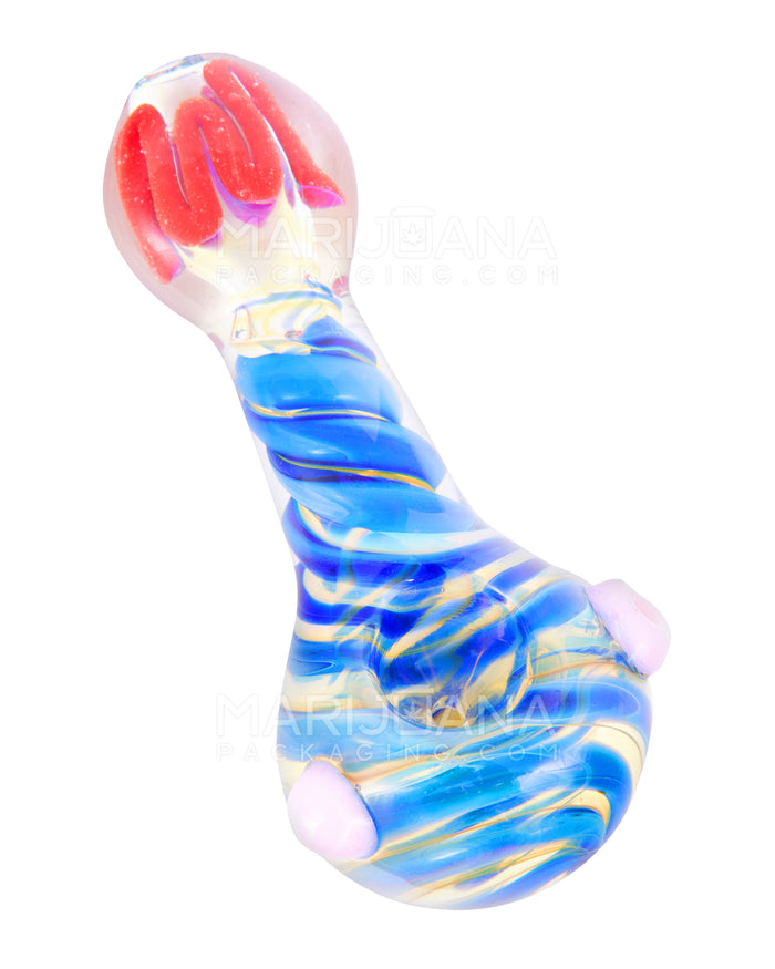 Flat Mouthpiece Spiral & Fumed Spoon Hand Pipe w/ Swirls & Knocker | 4.5in Long - Glass - Assorted Image