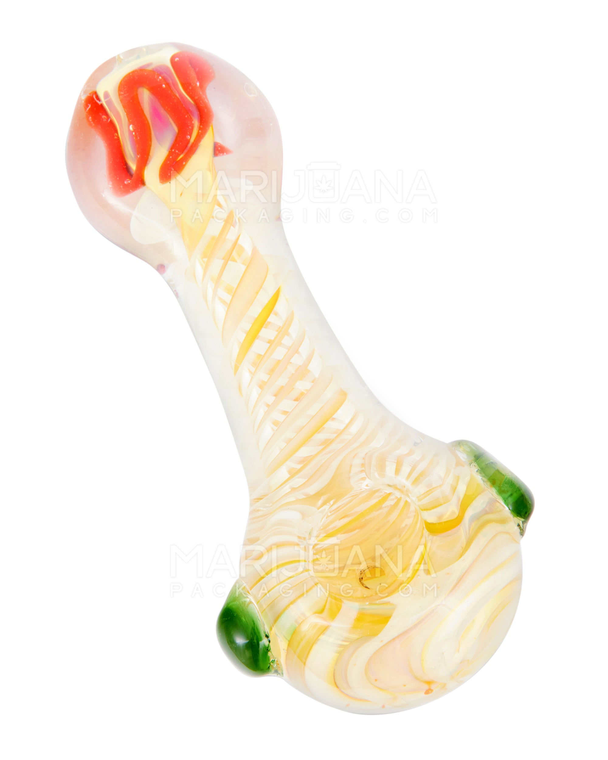 Flat Mouthpiece Spiral & Fumed Spoon Hand Pipe w/ Swirls & Knocker | 4.5in Long - Glass - Assorted - 6