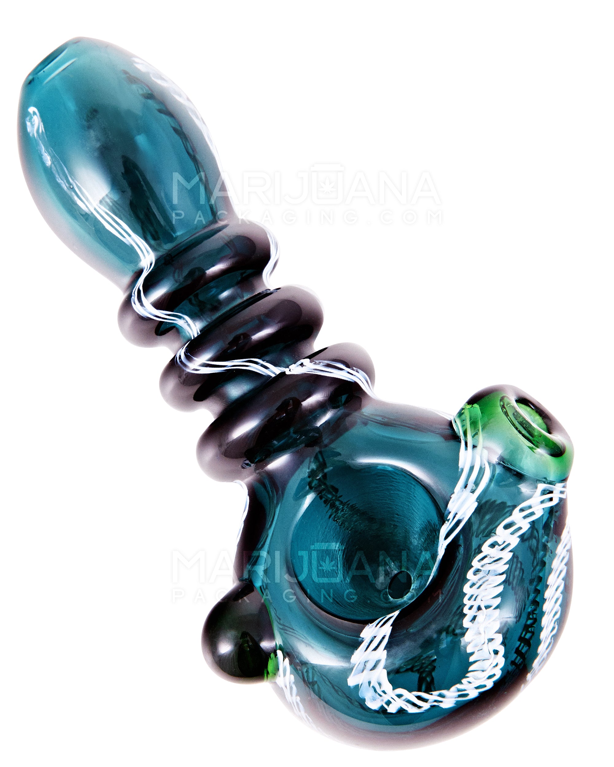 Ribboned Triple Ringed Spoon Hand Pipe w/ Knocker | 4.5in Long - Glass - Assorted - 1